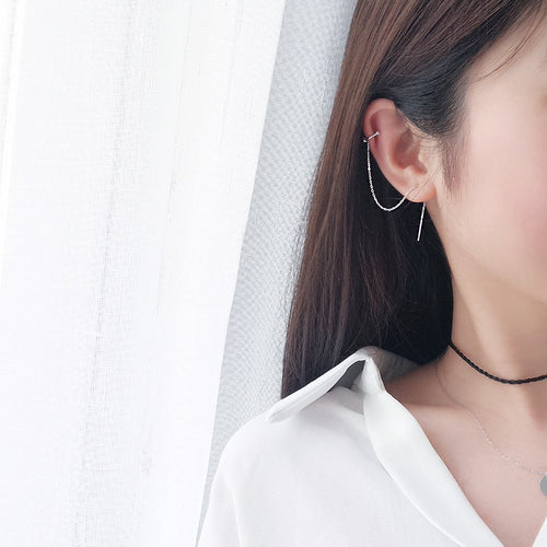 Korean K-Pop Silver Tassel Ear Cuff Earrings